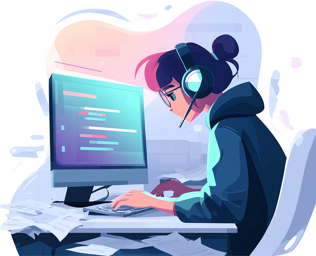 A person at their desk, listening
