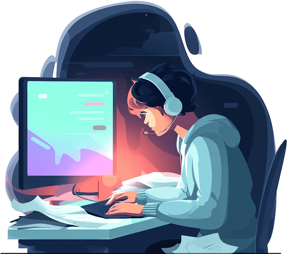 A person at their desk, listening