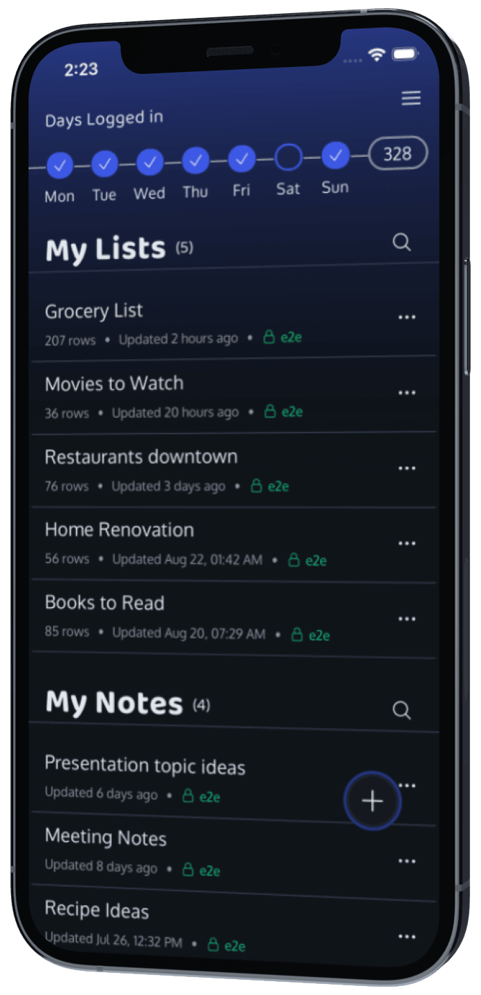 Unclear on iPhone: lists and notes, each end-to-end encrypted