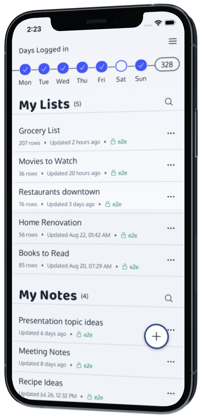 Unclear on iPhone: lists and notes, each end-to-end encrypted